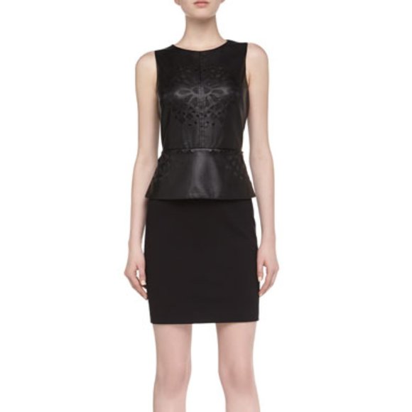 Laundry By Shelli Segal Black Leather Peplum Dress - Picture 2 of 8